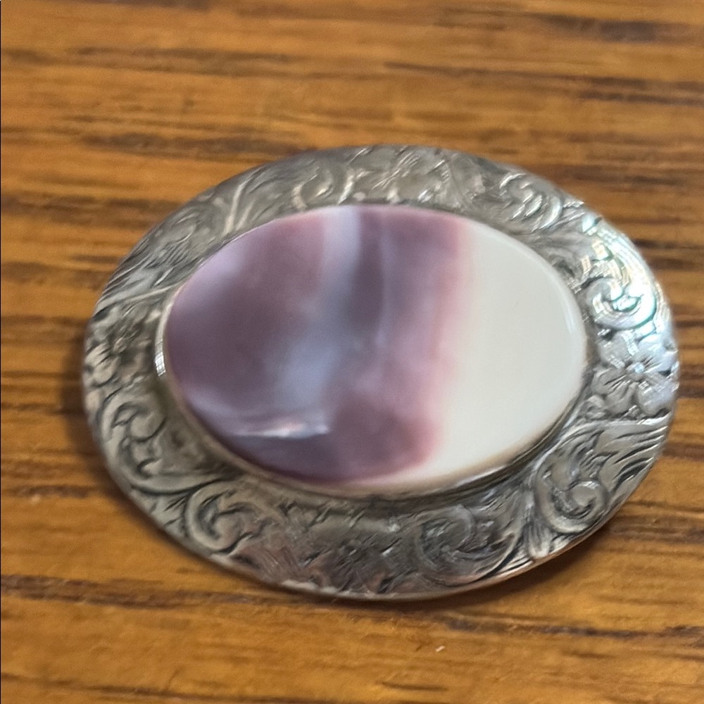 Vintage Spiny Oyster Sterling Silver Oval Brooch